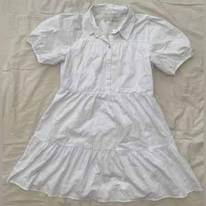 White Puff Sleeve Button-up Dress